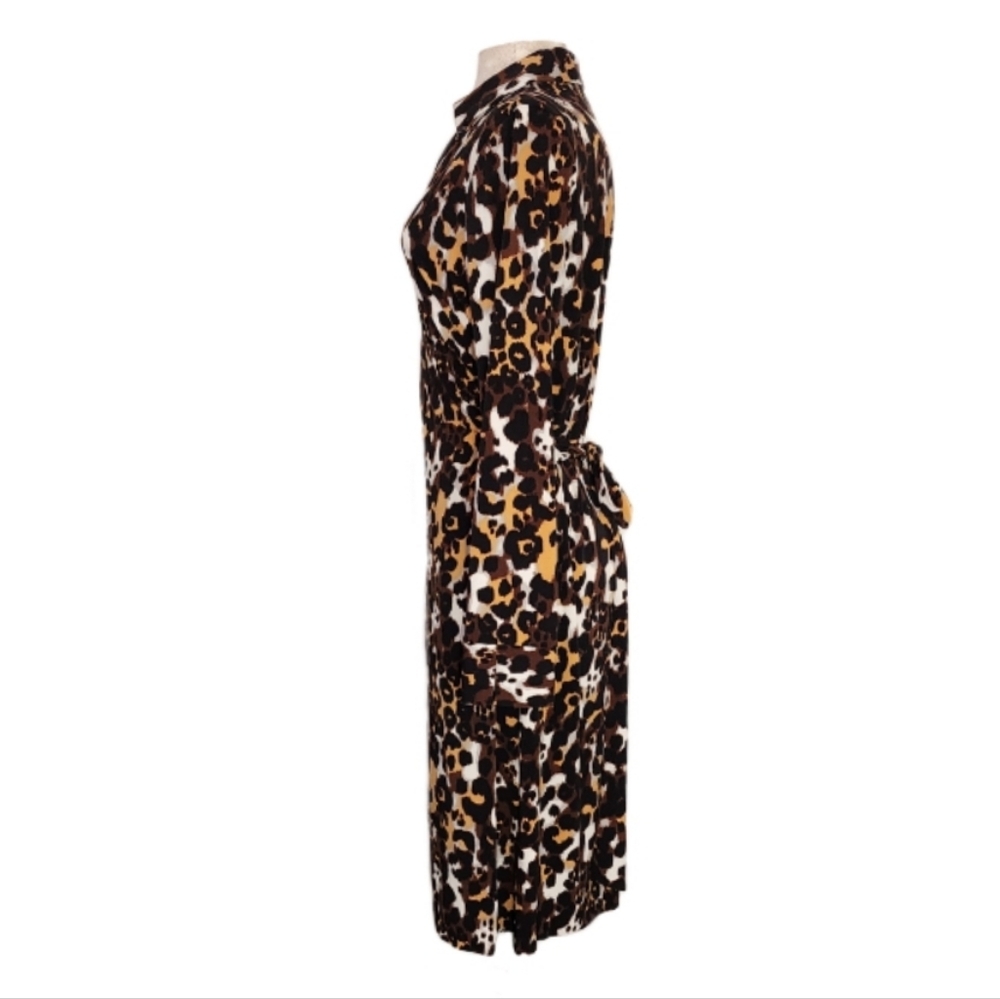 Dennis Basso Dress Leapard Print Faux Wrap Stretchy Long Sleeve V-Neck G… - Picture 6 of 12